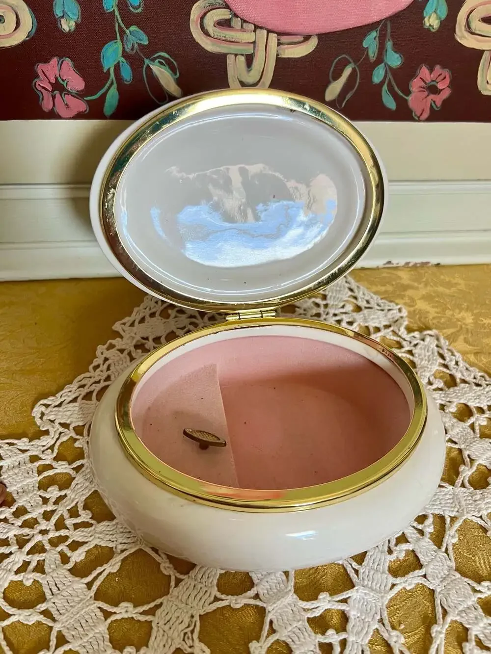 Vintage 1998 PS Limited Edition Ceramic Musical Jewelry Trinket Box with Rose Fl